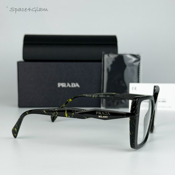 NEW Prada PR03ZV 19D1O1 Black Yellow Marble Cat Eye Women Eyeglasses - Picture 1 of 8